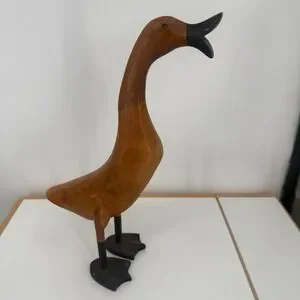 Vintage Hand-Carved Artisan Brown Black Beak & Feet Wooden Duck Figurine 16"
