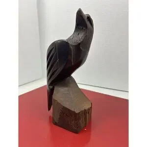 Vintage Hand Carved Ironwood Perched Eagle Hawk Bird Of Prey Sculpture 8" Tall