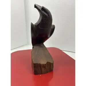 Vintage Hand Carved Ironwood Perched Eagle Hawk Bird Of Prey Sculpture 8" Tall