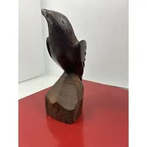 Vintage Hand Carved Ironwood Perched Eagle Hawk Bird Of Prey Sculpture 8" Tall