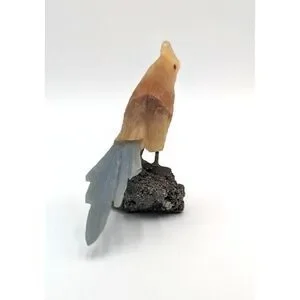 Vintage Hand Carved Stone Bird Perched Atop Rock