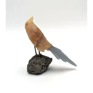 Vintage Hand Carved Stone Bird Perched Atop Rock