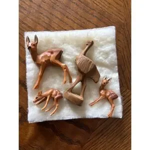Vintage Hand Carved Wooden Animals Giraffe Antelope Figurines Set