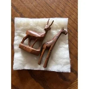 Vintage Hand Carved Wooden Animals Giraffe Antelope Figurines Set