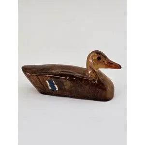 Vintage Hand Carved Wooden Mallard Duck Figurine Shelf Sitter Rustic Cabin Decor