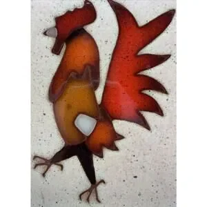 Vintage Hand Painted Steve McVey Clay Rooster Tile Trivet 5.75” Southwestern