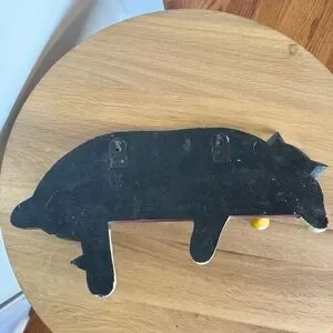 Vintage Hand Painted Wood Primitive Grey White Cat Hat Coat Hook Rack Unique