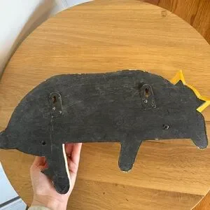 Vintage Hand Painted Wood Primitive Yellow White Cat Hat Coat Hook Rack Unique