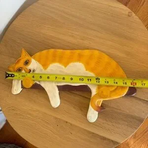 Vintage Hand Painted Wood Primitive Yellow White Cat Hat Coat Hook Rack Unique