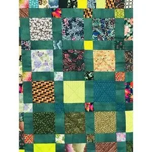 Vintage Handmade And Machine Sewn Crazy Patchwork Quilt Lap Quilt Green 49 X 40