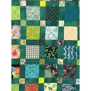 Vintage Handmade And Machine Sewn Crazy Patchwork Quilt Lap Quilt Green 49 X 40
