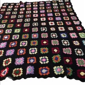 Vintage Handmade Crochet Granny Square Afghan Throw Size 65” X 54 Multicolored