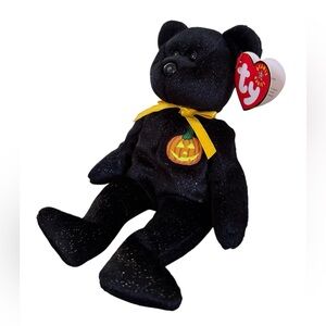 Vintage Haunt The Halloween Bear TY Beanie Baby Sparkly Black With Errors