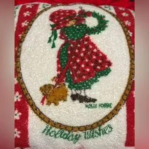 Vintage Holly Hobbie Handmade Christmas Yarn Throw Pillow