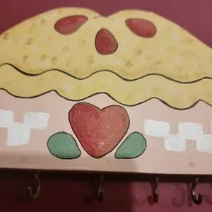 Vintage Homemade Wooden Pie Key Holder Wall Hanger