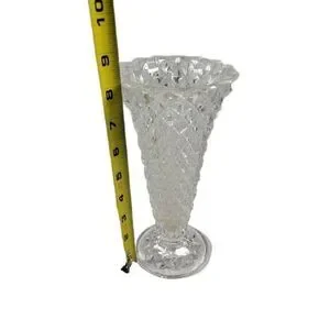 Vintage Indiana Glass Clear Diamond Point Footed 8" Pressed Glass Flower Vase