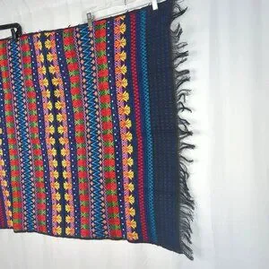 Vintage Indigenous Rug Tapestry Knit Tablecloth Black
