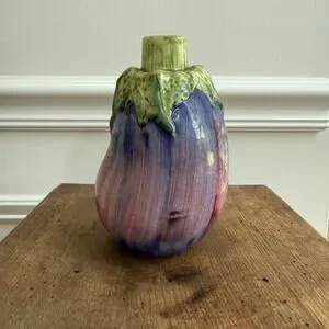 Vintage Italian Vietri Eggplant Ceramic Glass Vase 6”Tall