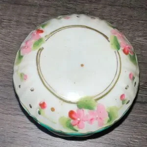 Vintage Japanese Hand Painted Floral Hair Pin Porcelain Dish With Top
