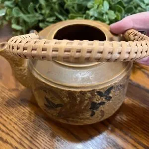 Vintage Japanese Teapot With Lid And Basket Weave Handle