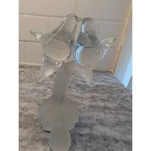 Vintage‎ Kissing Love Birds Clear Frosted Glass Perch Figurine