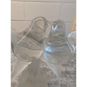 Vintage‎ Kissing Love Birds Clear Frosted Glass Perch Figurine