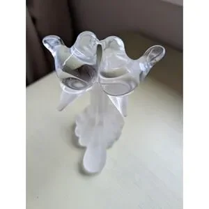 Vintage Kissing Love Birds Clear Frosted Glass Perch Figurine