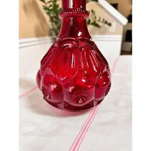 Vintage L.E. Smith Glass Vintage Ruby Red Moon And Stars Decanter With Clear Sto