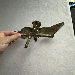VINTAGE LARGE BRASS EAGLE PERCHED ON A BRANCH STATUE 18" WING SPAN