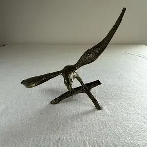 VINTAGE LARGE BRASS EAGLE PERCHED ON A BRANCH STATUE 18" WING SPAN