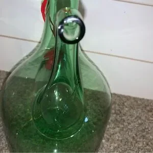 Vintage Large Hand Blown Glass Italian Wine Decanter/ Carafe Ice Chamber Green