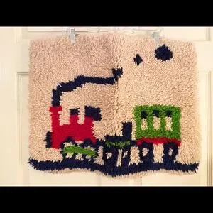 Vintage latch hook train wall hanging rug