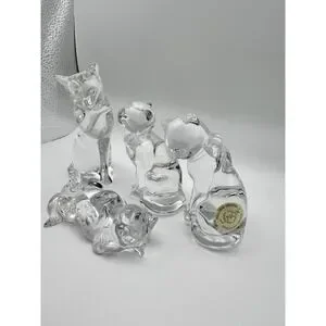 Vintage Lenox Crystal Lead Glass Mama Cat W 3 Playful Kittens