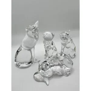 Vintage Lenox Crystal Lead Glass Mama Cat W 3 Playful Kittens