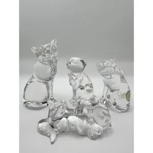 Vintage Lenox Crystal Lead Glass Mama Cat W 3 Playful‎ Kittens