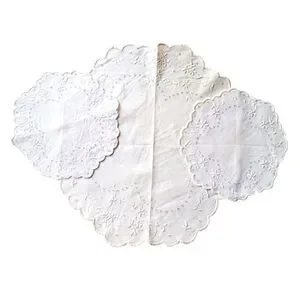 Vintage Lot 3 Round Linen Plate Doilies White Embroidery Floral Daisy