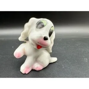 Vintage Made in Japan Ceramic Puppy Figurine Big Eyes Pink Paws
