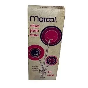 Vintage Marcal 1977 Striped Plastic Straws 48 Count NIP