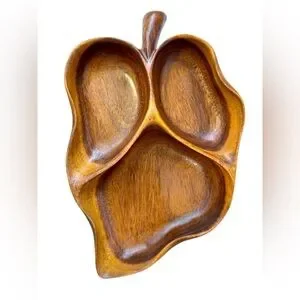 Vintage MCM Hawaiian Monkey Pod Brown Wooden Compartmentalized Serveware Tray