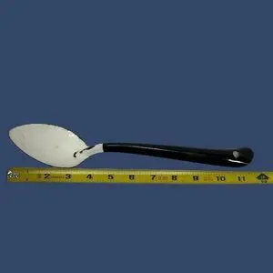 Vintage Metal Enamelware 12”Large Serving Spoon White With Black Handle