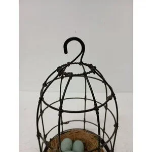 Vintage Metal Wire Cage With Bird Nest & Eggs Farmhouse Rustic Hanging Decor