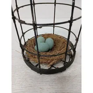 Vintage Metal Wire Cage With Bird Nest & Eggs Farmhouse Rustic Hanging Decor