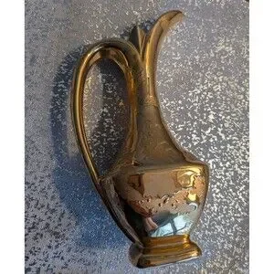 Vintage MidCentury Style Weeping Gold 8" Pitcher Vase Retro Glam EUC