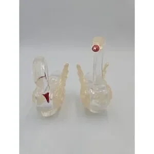 Vintage Miniature Plastic Swan Figurine Set Of 2 Swans Figurine Ornament 3.5"