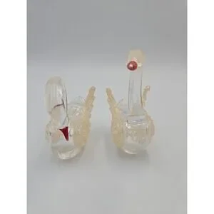 Vintage Miniature Plastic Swan Figurine Set Of 2 Swans Figurine Ornament 3.5"