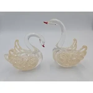 Vintage Miniature Plastic Swan Figurine Set Of 2 Swans Figurine Ornament 3.5"