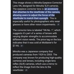 Vintage Minolta +0.5 Eyepiece Corrector Lens Vn (No.1) For X Series USA
