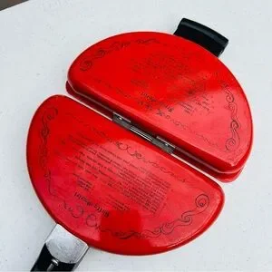 Vintage Mirro Omelet Maker Pan Double Fryer 2 Sided Red Enamel