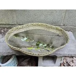 Vintage Mirrored Vanity Dresser Bodouir Tray Gold Filigree Hollywood Regency