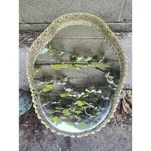Vintage Mirrored Vanity Dresser Bodouir Tray Gold Filigree Hollywood Regency